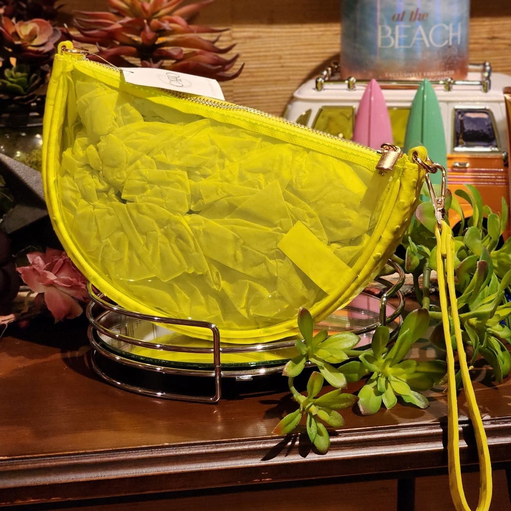Lime Green Citrus Wristlet Clutch - Transparent Clear NWT - Picture 3 of 7
